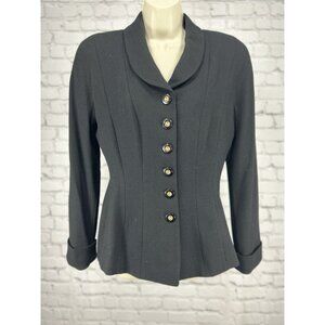 VTG Bicci Florine Wachter Black Wool Collared Long Sleeve Jacket USA Made Size 8